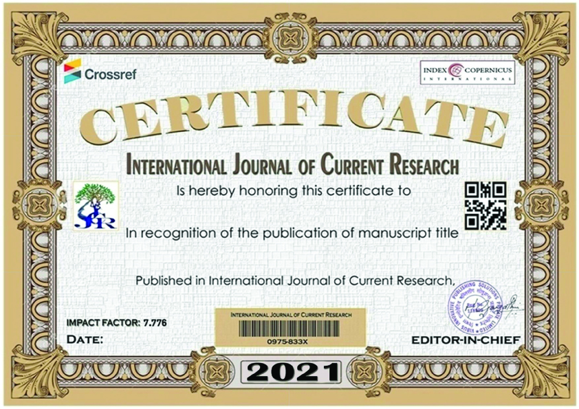 PUBLICATION CERTIFICATE International Journal of Current Research